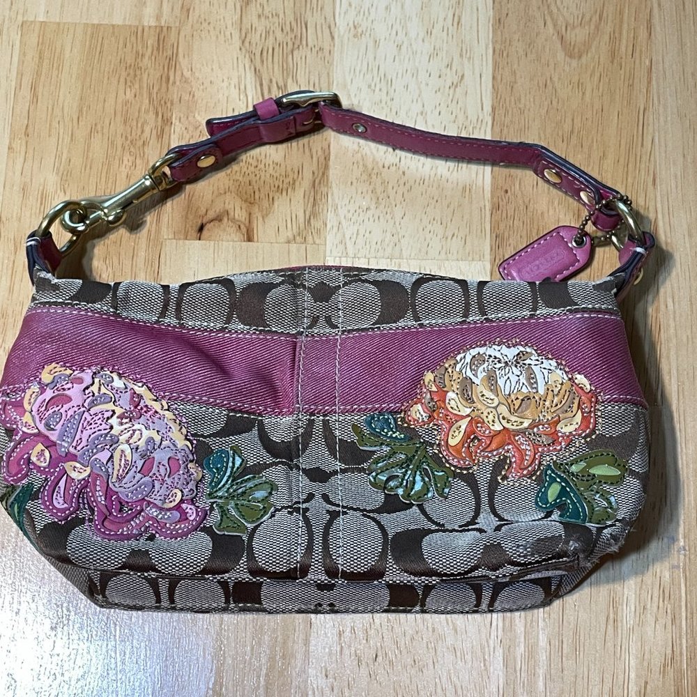 Coach mini shoulder bag with floral applique